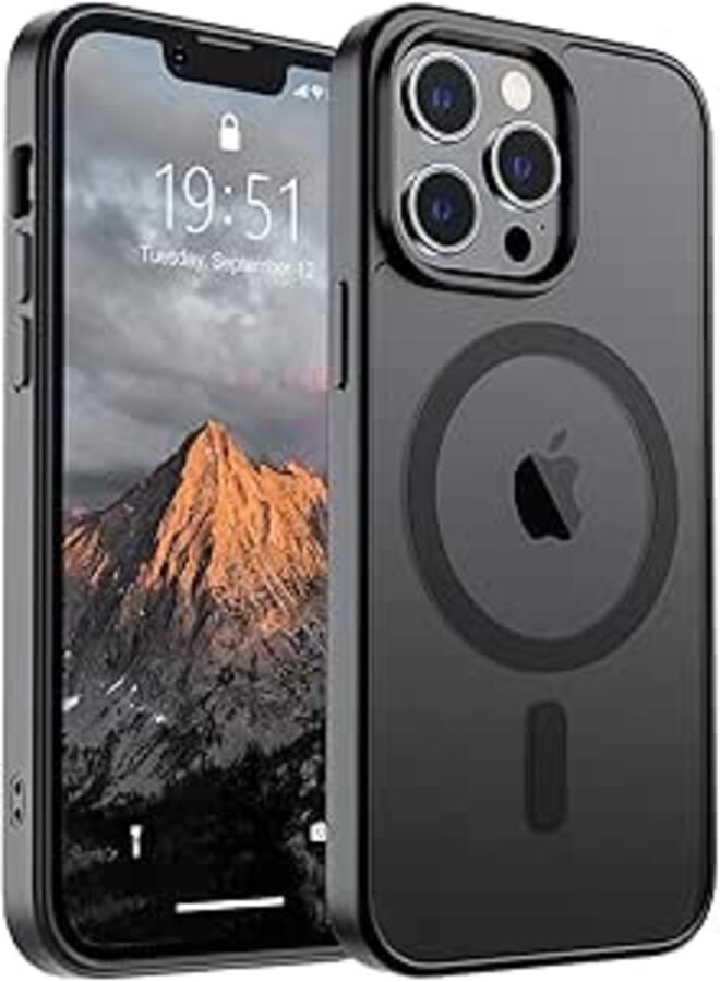 حافظة SUPFINE المغناطيسية لجهاز iPhone 13 Pro (متوافقة مع MagSafe) (حماية من السقوط بمعيار عسكري) حافظة هاتف مقاومة للصدمات غير لامعة، سوداء